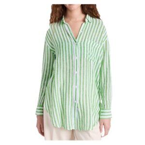 Rails Shirt Womens XS Jaylin Shirt Cayman Green Stripe White Linen Blend Resort